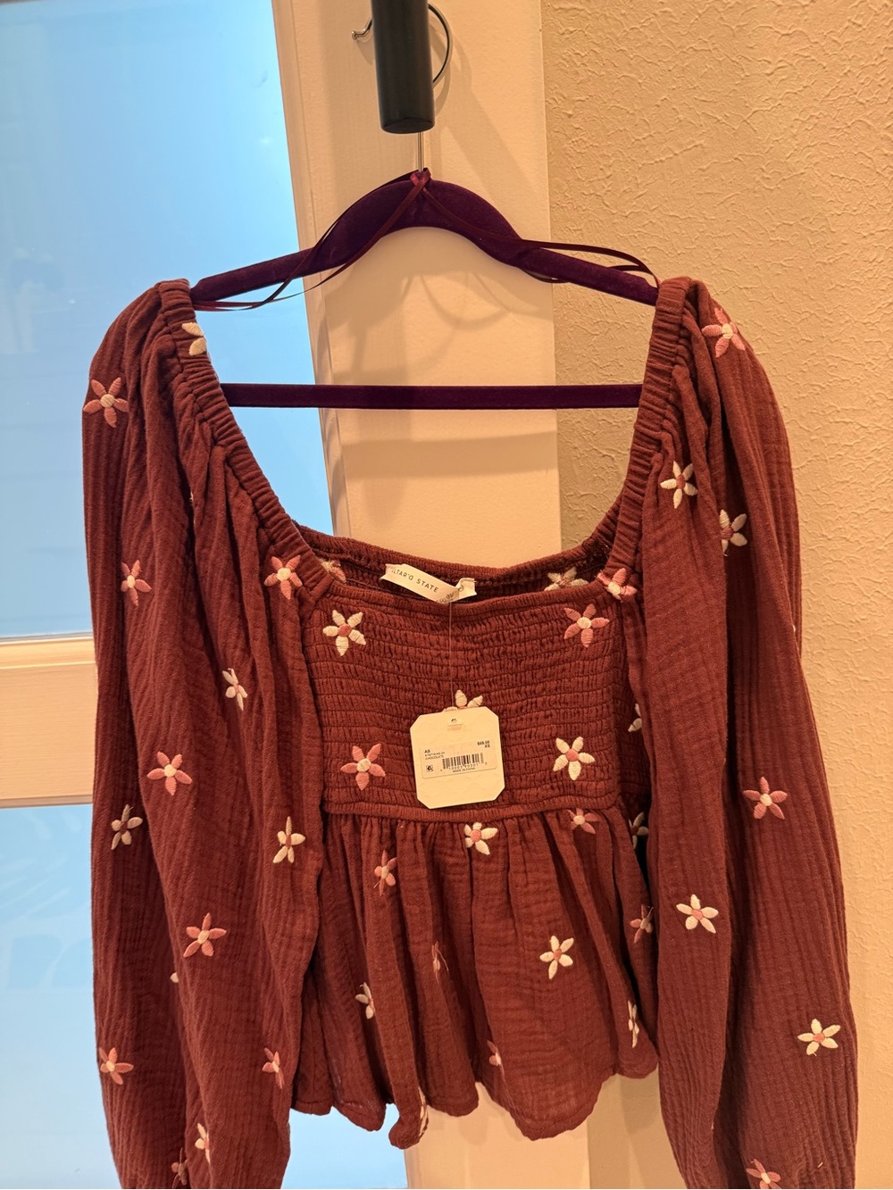 NWT Altar'd State rust brown floral embroidered peasant sweater